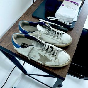 Golden Goose White and Blue Sneakers
